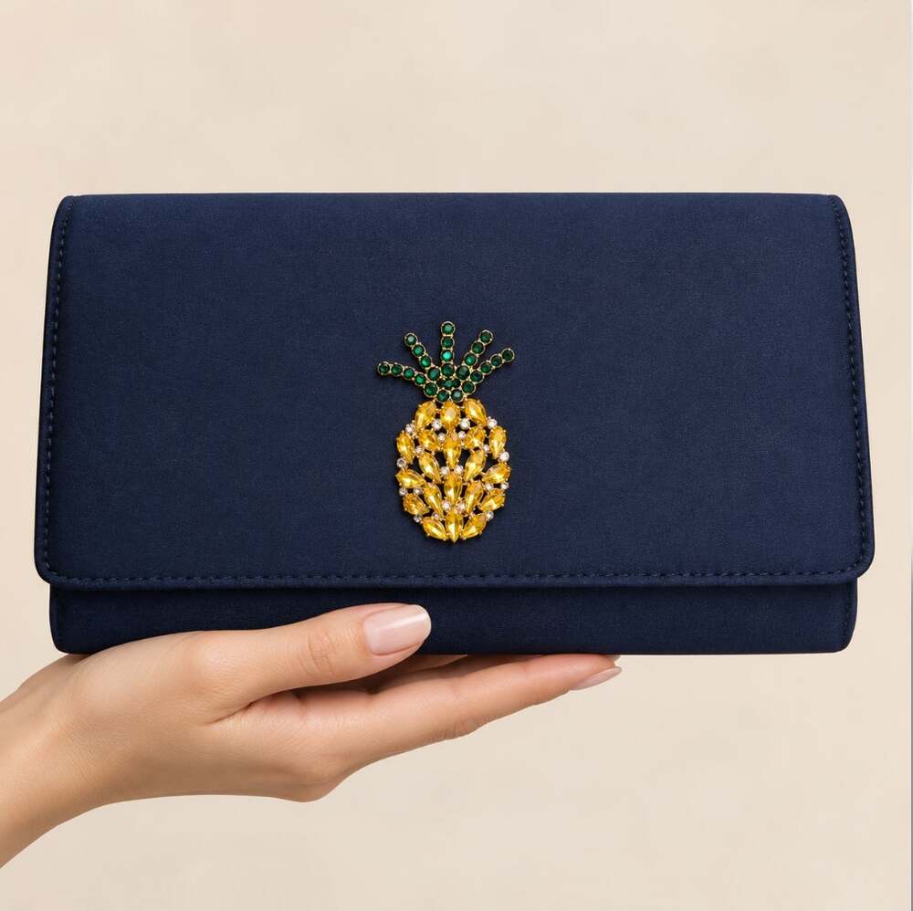 Nina Navy Blue Rhinestone Pineapple Evening Clutch Chain Strap Cocktail Bag 8x5